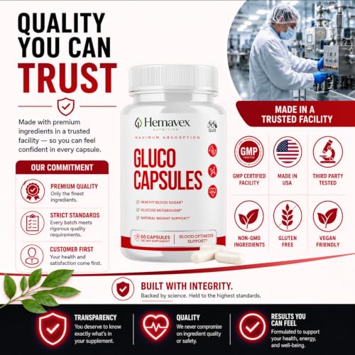 Hemavex Gluco Capsules, Hemavex Nutrition Gluco Capsules Pill (60 Capsules)