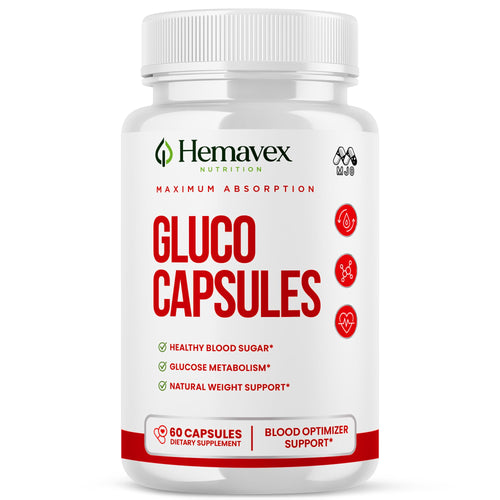 Hemavex Gluco Capsules, Hemavex Nutrition Gluco Capsules Pill (60 Capsules) | Hemavex Advanced Formula Vitamin Supplement Supporting Health and Wellness Naturally with Premium Ingredients